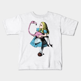 Alice Holding a Flamingo in Wonderland Kids T-Shirt